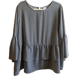 PLUS SIZE Time and Tru ruffle blouse Navy/White size XXL (20) EUC